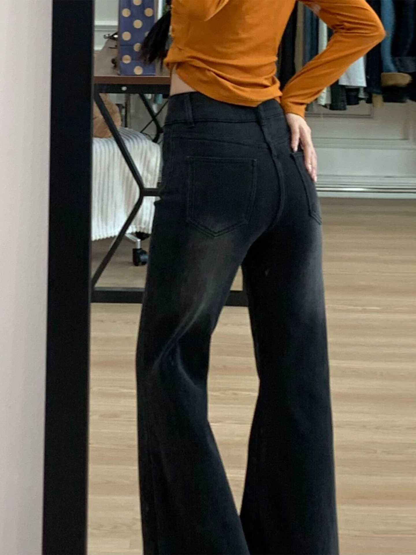 Quần jean loe dành cho nữ có lớp lót lông cừu, dày dặn, cạp cao, co giãn, thon gọn, cỡ lớn, kiểu dáng mới thu đông.