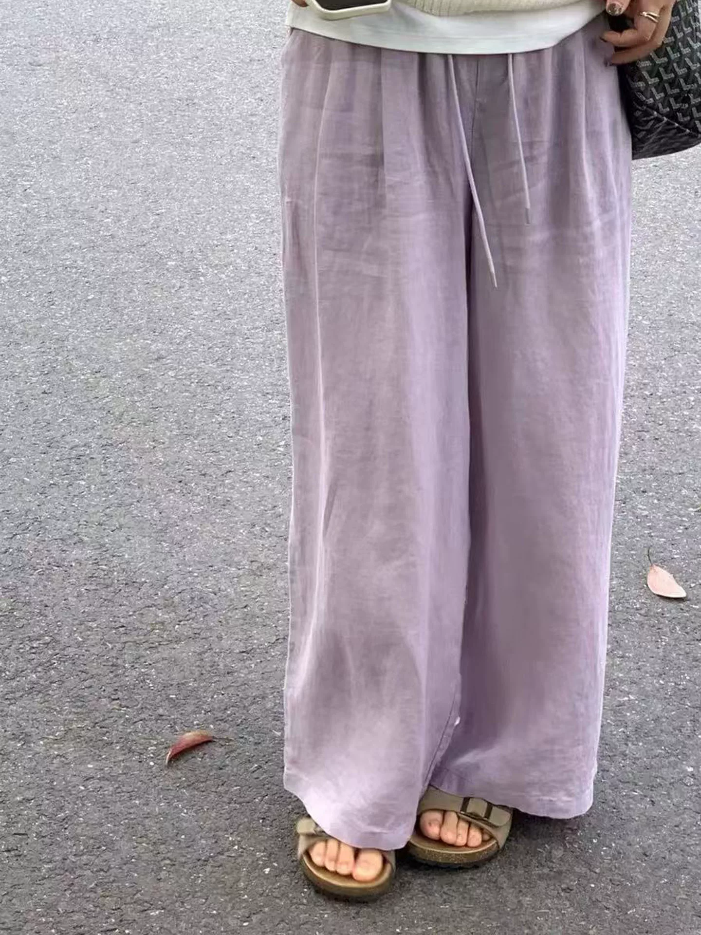 Quần vải lanh lụa thẳng ống đứng dành cho nữ, kiểu dáng mỏng mùa hè, cỡ lớn, lưng cao, dáng rộng, mềm mại, quần ống rộng giúp thon gọn