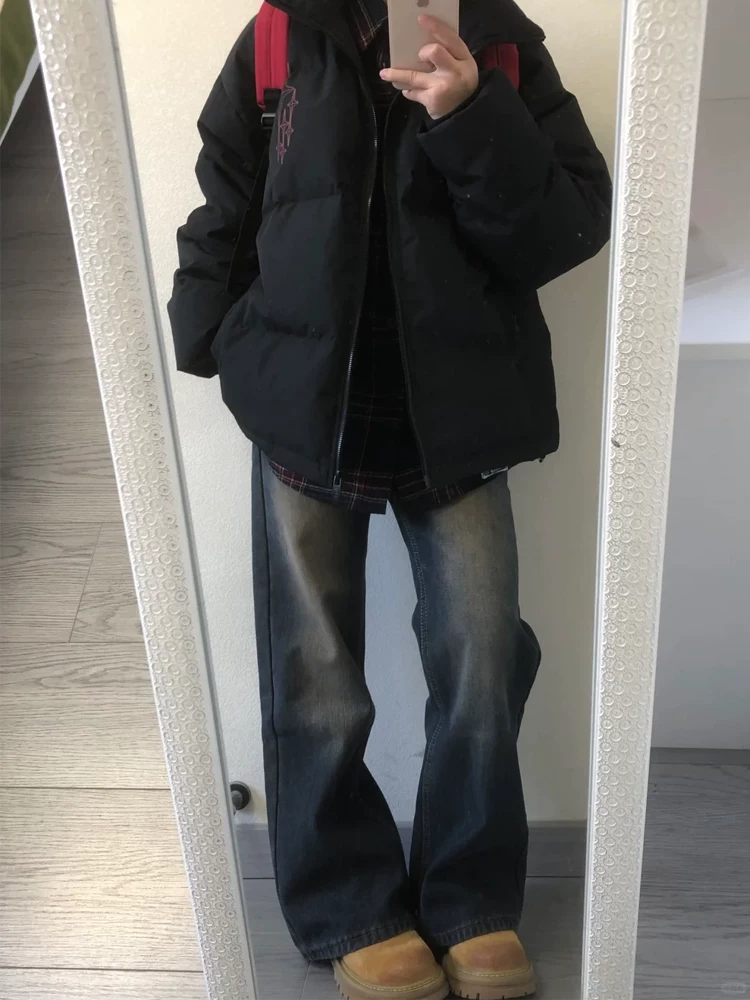 Quần jean ống loe dày lót lông cừu không co giãn dành cho nữ, phong cách thu đông, cỡ lớn, lưng cao, dáng rộng, giảm béo, quần ống rộng.