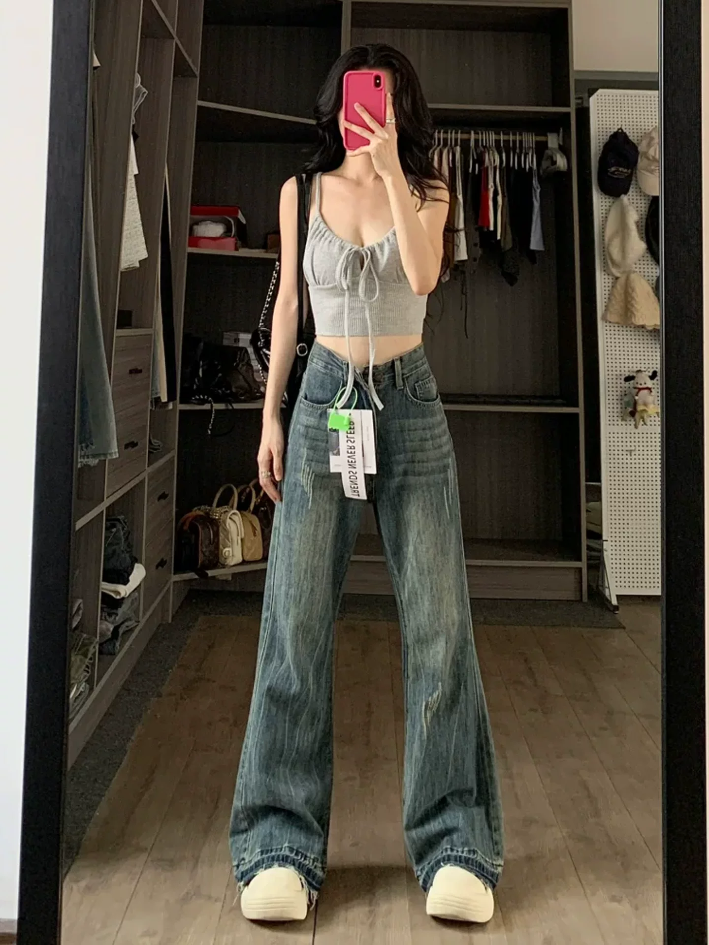 Quần jean ống loe rộng kiểu retro Mỹ dành cho nữ, size lớn mùa hè, cạp cao, dáng rộng, quần chuông tôn dáng.