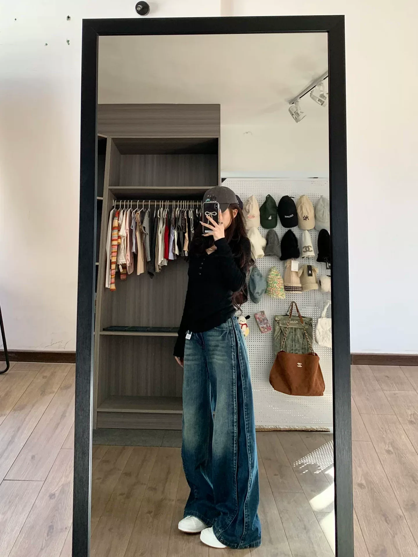 Quần jeans ống rộng kiểu Mỹ cổ điển dành cho nữ, thu đông 2025, size lớn, cạp cao, dáng rộng, tôn dáng, dài chấm đất