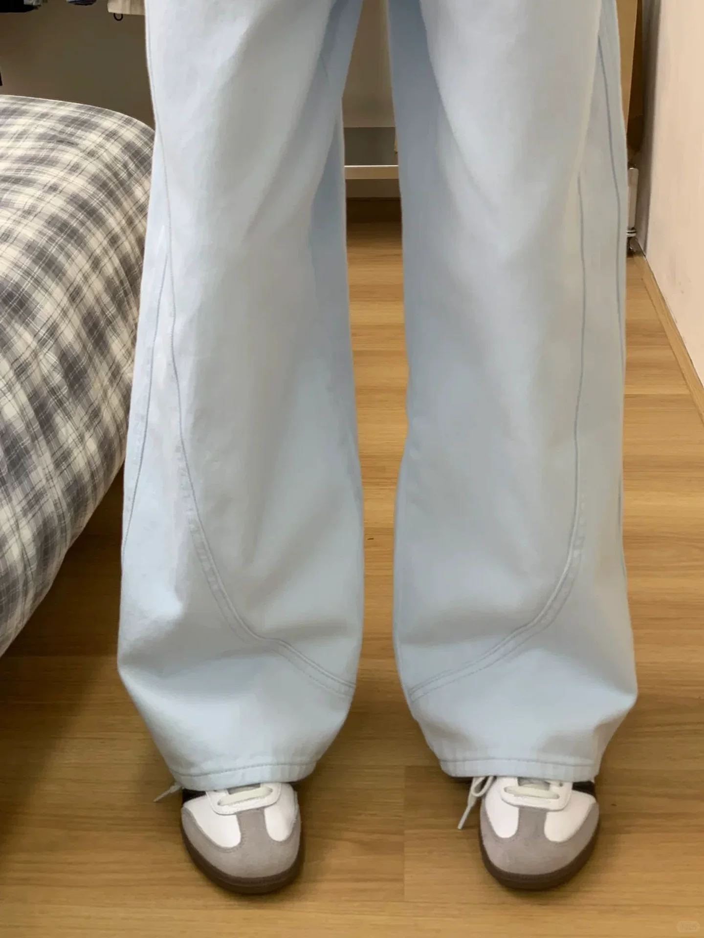 Quần jean màu xanh lam dành cho nữ, phong cách mùa thu mới, cỡ lớn, lưng cao, dáng rộng, giảm béo, dáng quả lê, quần ống rộng