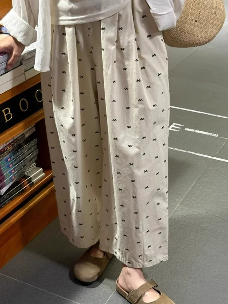 Quần âu kiểu Nhật có nơ dành cho nữ, quần bóng dáng rộng cỡ lớn mùa hè, quần ống rộng Yamamoto cạp cao, dáng rộng, tôn dáng