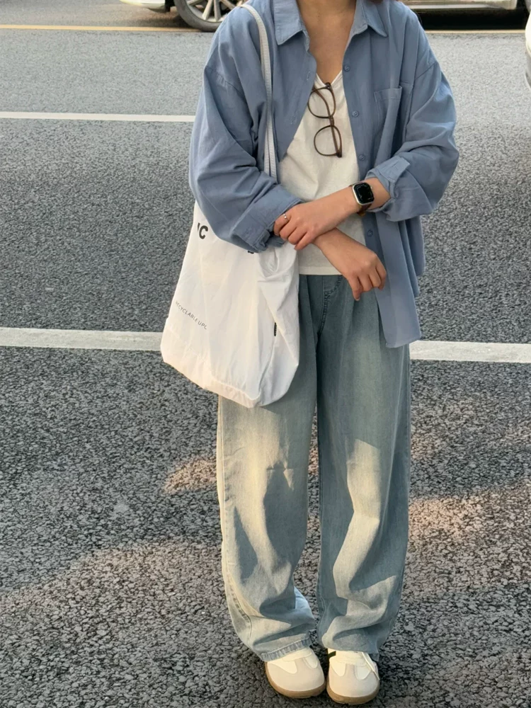 Quần jean ống thẳng Tencel màu xanh nhạt dành cho nữ, kiểu dáng mỏng mùa hè, cỡ lớn, lưng cao, dáng rộng, suôn mềm, quần ống rộng giúp thon gọn.