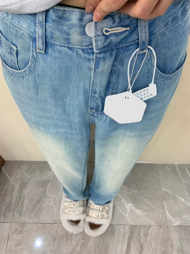 Quần jean Tencel màu xanh nhạt dành cho nữ, size lớn mùa hè, cạp cao, dáng suôn, tôn dáng, mát lạnh như lụa đá, quần ống rộng dáng thẳng