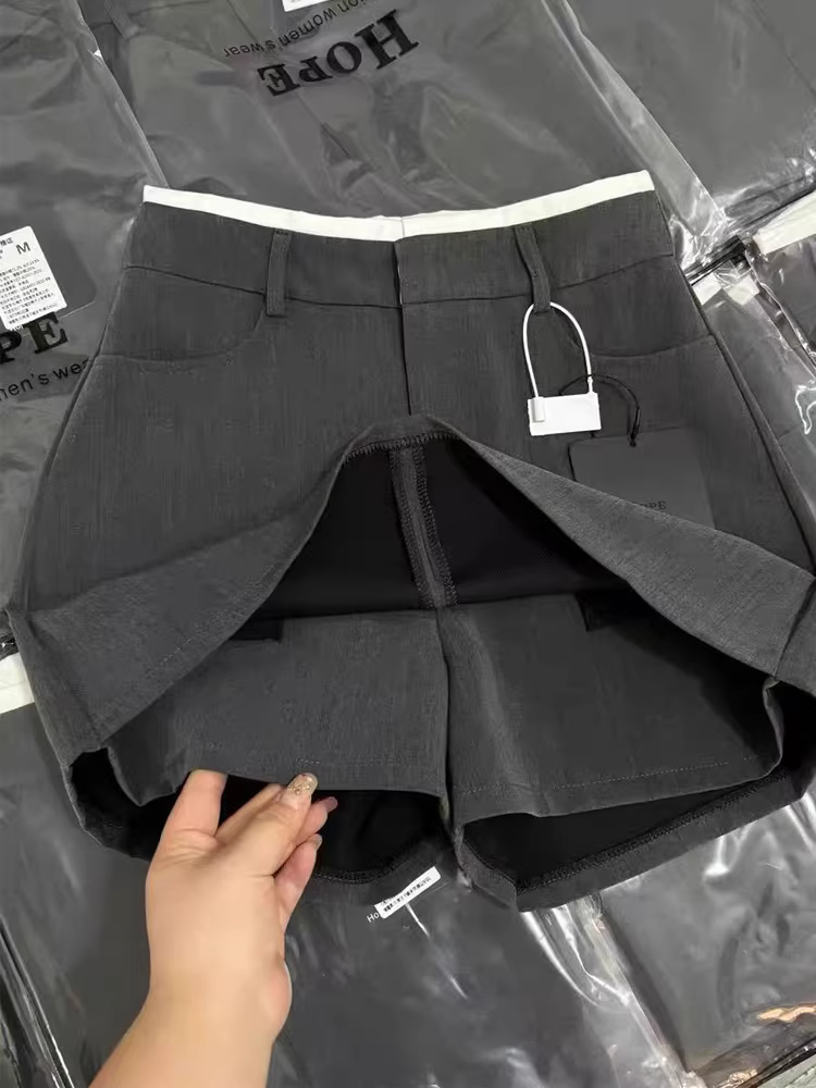 Váy liền thân màu xám dành cho nữ xuân hè 2025, size lớn, cạp cao, che hông, dáng ôm, kiểu chữ A, kiểu quần culottes