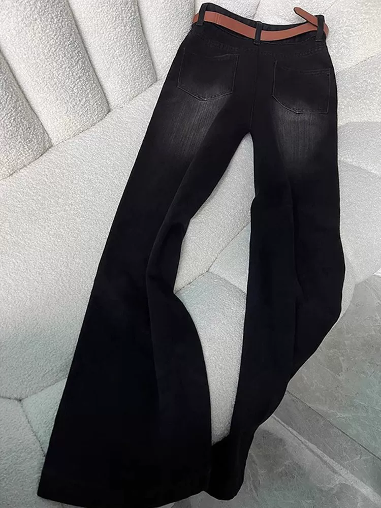 Quần jean ống thẳng dày lót lông màu đen và xám dành cho nữ, mùa thu đông, cỡ lớn, lưng cao, dáng rộng, che hông, quần ống rộng giúp giảm béo.