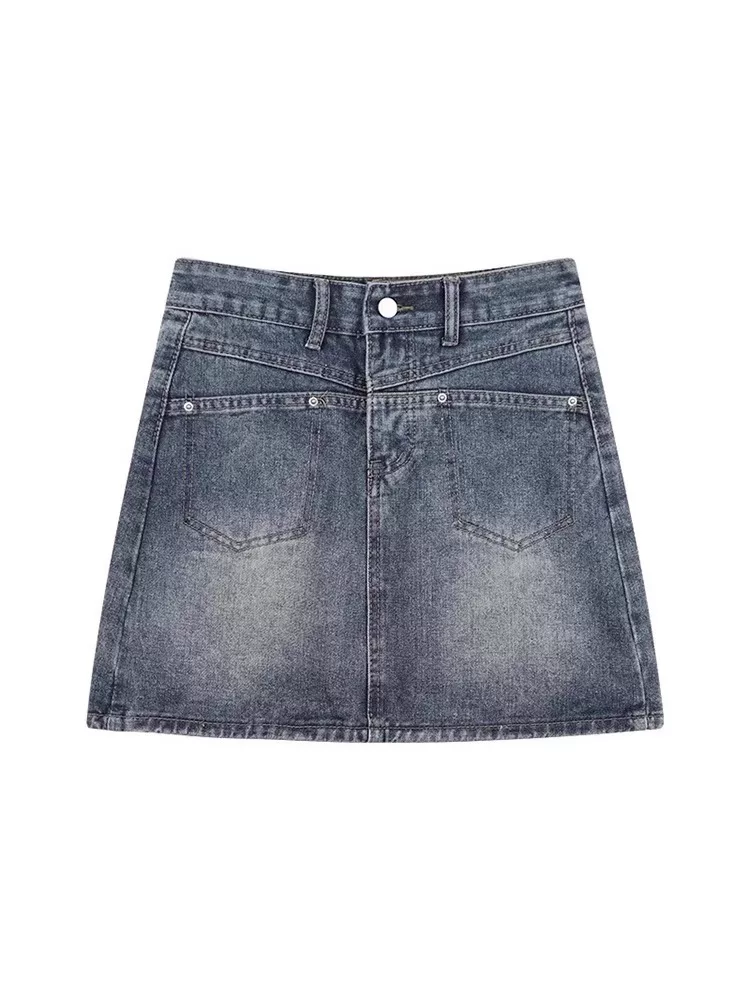 Váy denim cổ điển kiểu Mỹ dành cho nữ, cỡ lớn mùa hè, cạp cao, che bụng, che hông, váy bút chì chữ A tôn dáng.