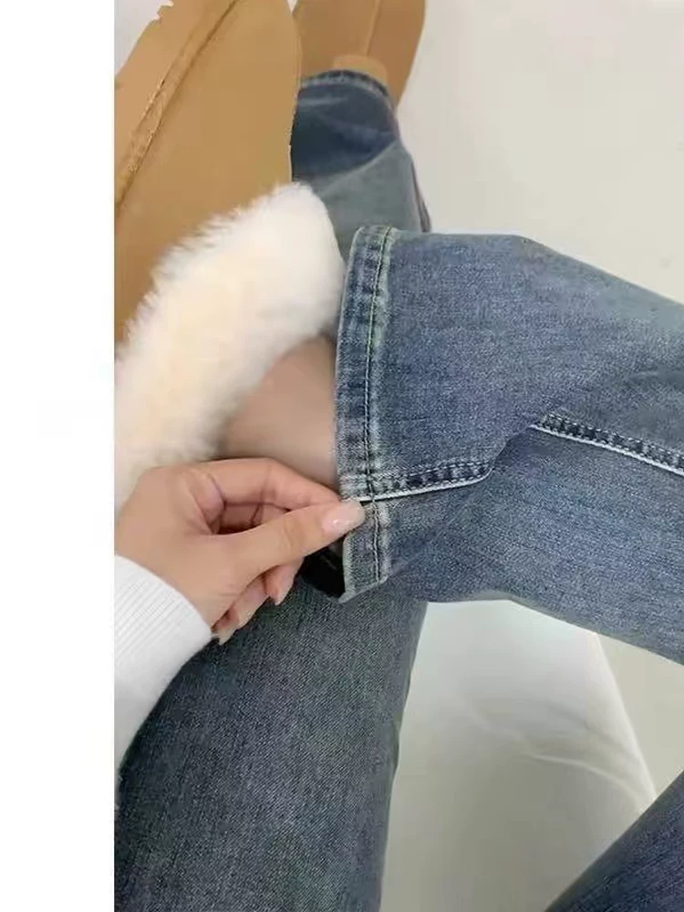 Quần jean xanh vintage dáng loe nữ, kiểu mới xuân 2025, size lớn, cạp cao, co giãn, che hông, quần ống loe tôn dáng.