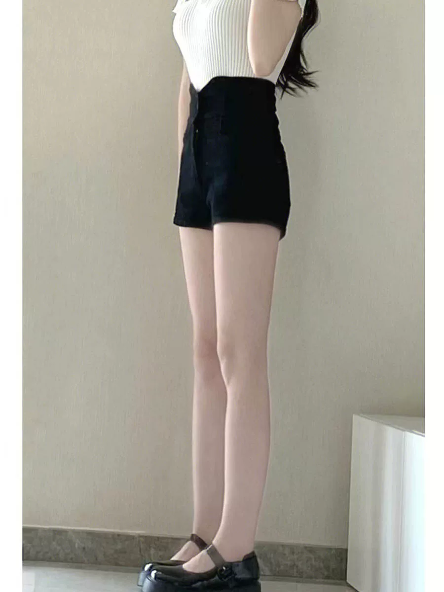 Quần short denim lưng cao cỡ lớn dành cho nữ, kiểu dáng mỏng mùa hè, dáng rộng cho phụ nữ mũm mĩm, giúp thon gọn, che bụng, quần ống rộng dáng chữ A.