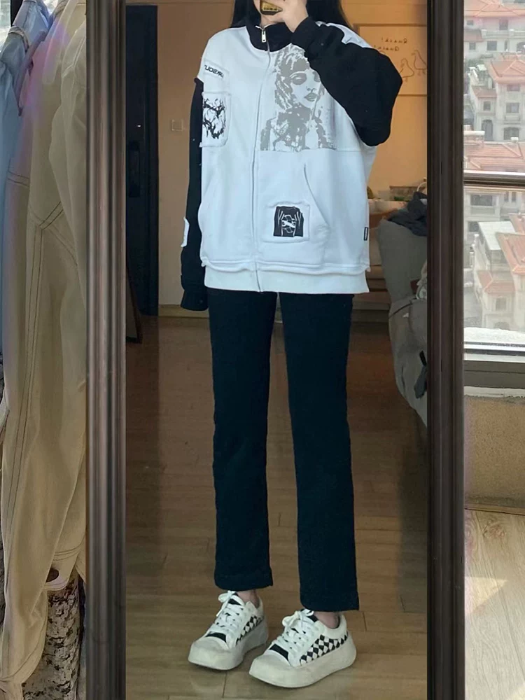 Quần jean ống đứng lưng cao dành cho nữ, kiểu dáng mùa thu mới, cỡ lớn, dáng rộng, tôn dáng, dành cho người có thân hình quả lê, người nhỏ nhắn, quần lửng.