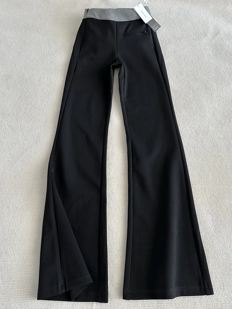 Quần âu phối màu đen dành cho nữ, cỡ lớn mùa hè, cạp cao, co giãn, tôn dáng, quần thể thao ống loe, quần dài chạm sàn.