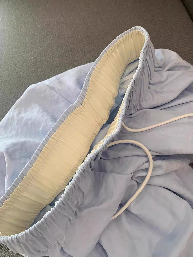 Quần màu xanh sữa dành cho nữ, kiểu dáng mỏng mùa hè, cỡ lớn, quần thường ngày bằng vải lụa băng, lưng cao, dáng suôn, giảm béo, quần dài ống rộng.