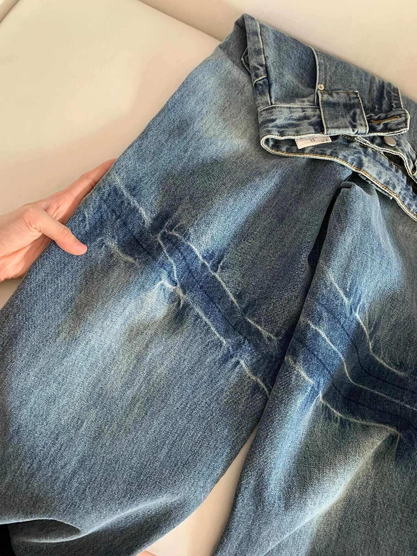 Quần jeans ống rộng màu xanh cổ điển dành cho nữ, thu đông 2025, size lớn, cạp cao, dáng rộng, kiểu dáng xòe