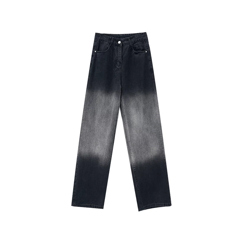 Quần jean ống đứng màu gradient hình quả lê dành cho nữ, cỡ lớn, lưng cao, dáng rộng, thon gọn, ống rộng, quần dài đến sàn