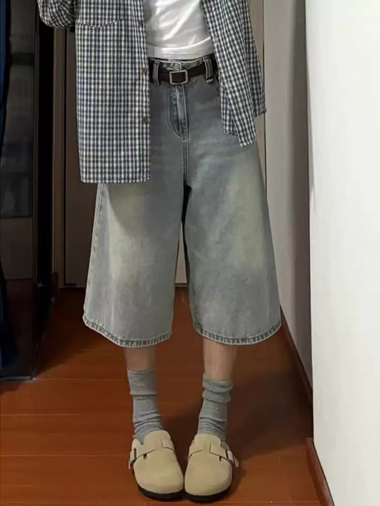 Quần jean nữ ngắn mùa hè, cỡ lớn, lưng cao, dáng rộng, tôn dáng, quần ống rộng, dáng quả lê, quần ống thẳng