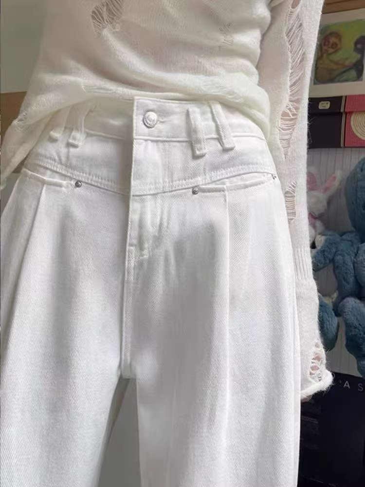 Quần jean Tencel trắng dành cho nữ, kiểu dáng mỏng mùa hè, cỡ lớn, lưng cao, dáng rộng, mềm mại, tôn dáng, chống thấm nước, chống gió, quần ống rộng chống bám bẩn.