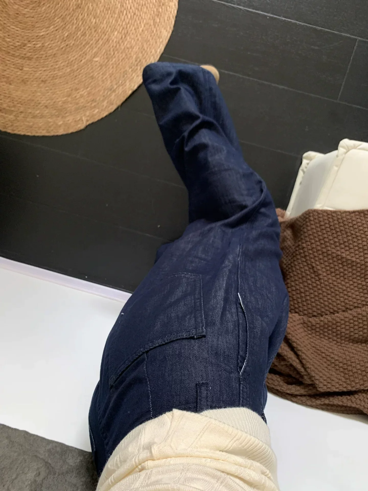 Quần jean ống rộng màu xanh denim dành cho nữ, kiểu dáng mỏng mùa hè, cỡ lớn, lưng cao, che hông, giảm béo, quần ống thẳng Tencel.