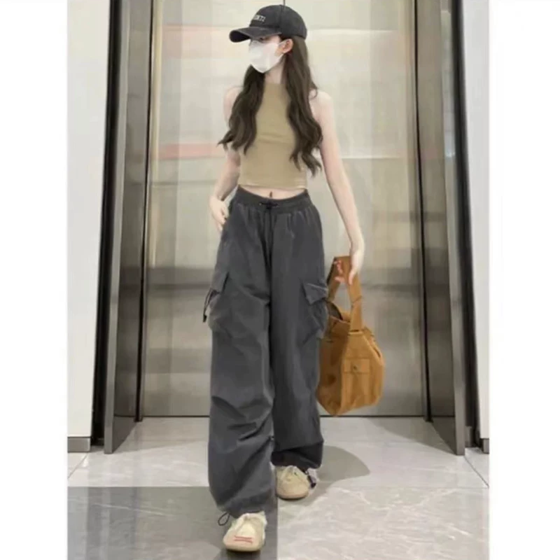 Quần cargo dáng lửng nữ, size lớn mùa hè, cạp cao, rộng rãi, che hông, tôn dáng, quần jogger ống rộng dài