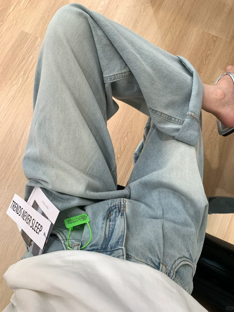 Quần jean ống rộng Tencel màu sáng dành cho nữ, cỡ lớn mùa hè, lưng cao, mềm mại, tôn dáng, dành cho người có thân hình quả lê, quần ống thẳng chất liệu lụa đá