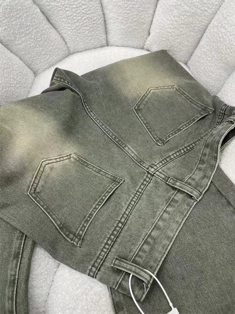 Quần jean ống đứng cổ điển màu xanh bạc hà dành cho nữ, đầu thu, cỡ lớn, lưng cao, dáng rộng, dáng rộng, quần ống rộng dáng rộng