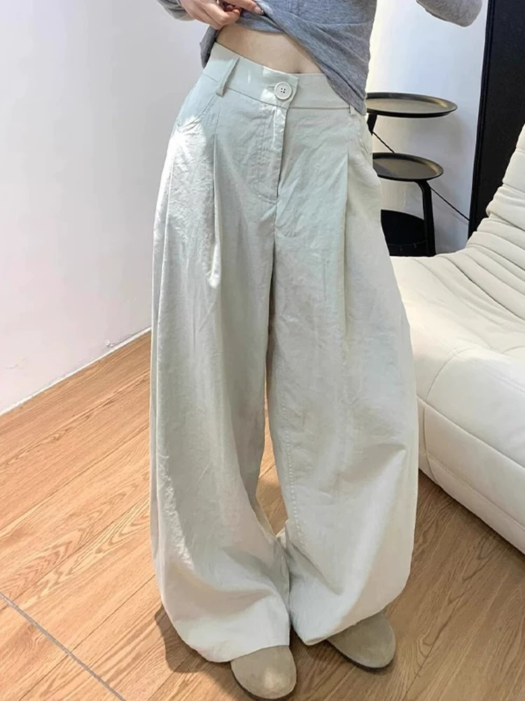 Quần ống rộng thông thường dành cho nữ, cỡ lớn mùa hè, lưng cao, dáng rộng, thon gọn, dáng quả lê, chân dày, hông rộng, quần dài ống thẳng