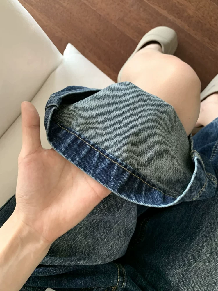 Quần short denim ba phần tư phong cách retro của Mỹ dành cho nữ, cỡ lớn mùa hè, lưng cao, dáng rộng, thon gọn, ống rộng, quần dài vừa phải.