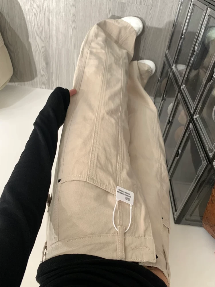 Quần jeans ống đứng màu mơ dành cho nữ, thu đông 2025, size lớn, cạp cao, rộng rãi, che hông, tôn dáng, quần cargo ống rộng