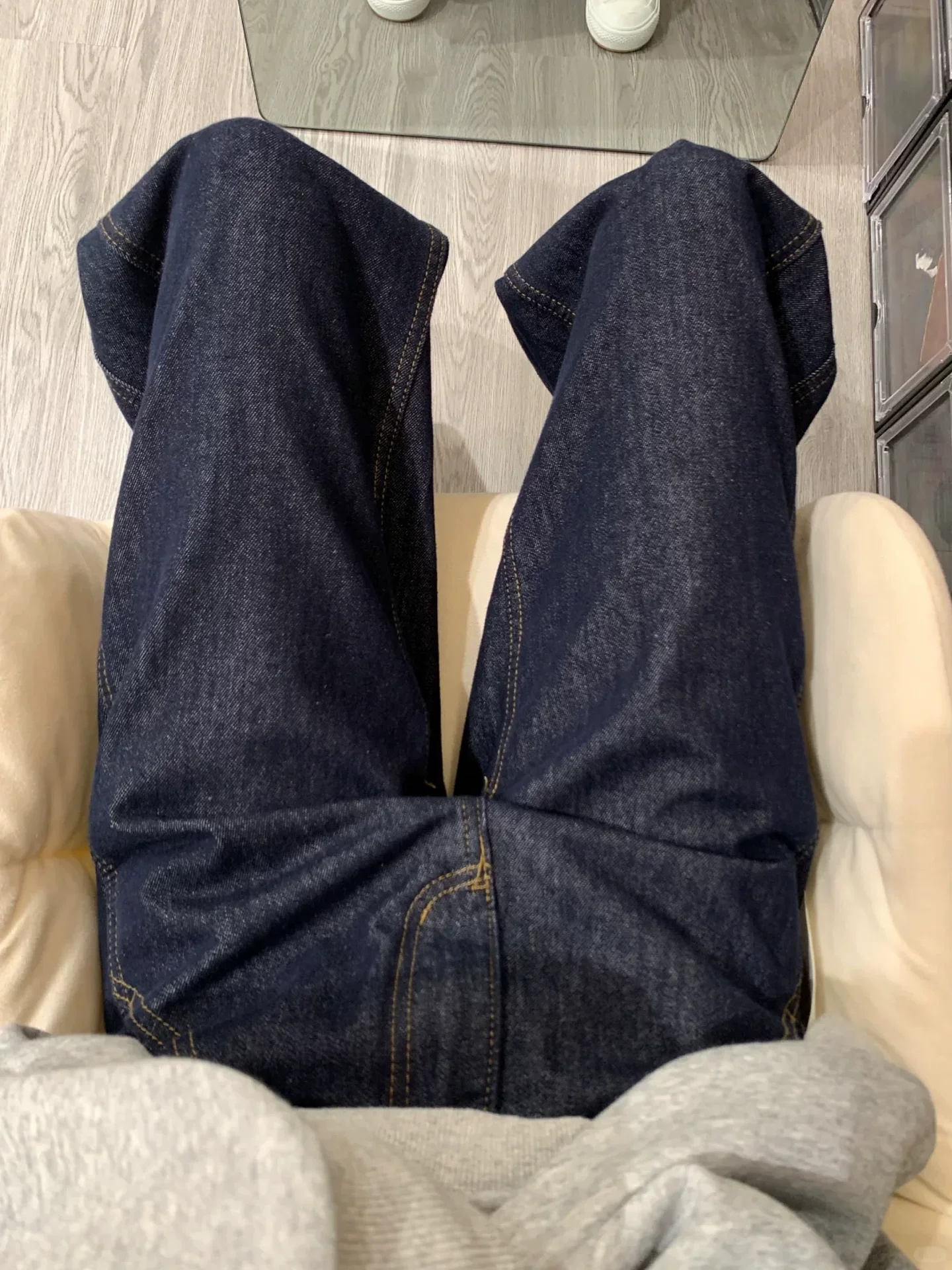 Quần jean ống đứng dày lót lông cừu dành cho nữ, cỡ lớn mùa đông, lưng cao, dáng rộng, thon gọn, dáng quả lê, quần ống rộng