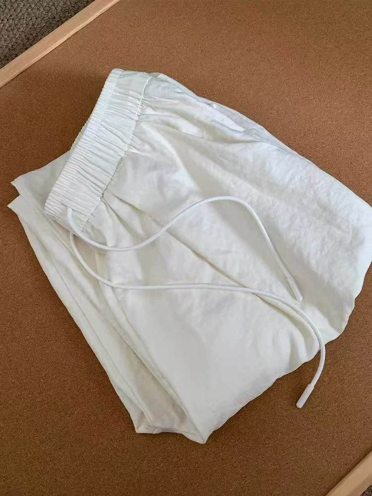 Quần ống rộng màu hồng giản dị dành cho nữ, cỡ lớn mùa hè, lưng cao, thon gọn, phong cách lười biếng, quần Yamamoto như mây.