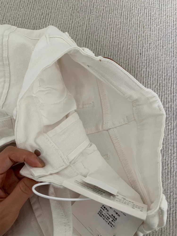 Quần short denim trắng dành cho nữ, mùa hè, cỡ lớn, lưng cao, co giãn, giảm béo, dáng quả lê, quần ống rộng chữ A kiểu hot girl