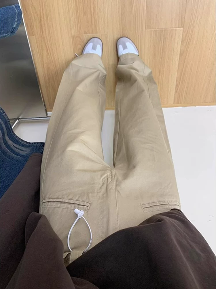 Quần kaki thường ngày dành cho nữ, kiểu dáng mùa xuân mới, cỡ lớn, lưng cao, dáng rộng, giảm béo, dáng quả lê, quần ống rộng