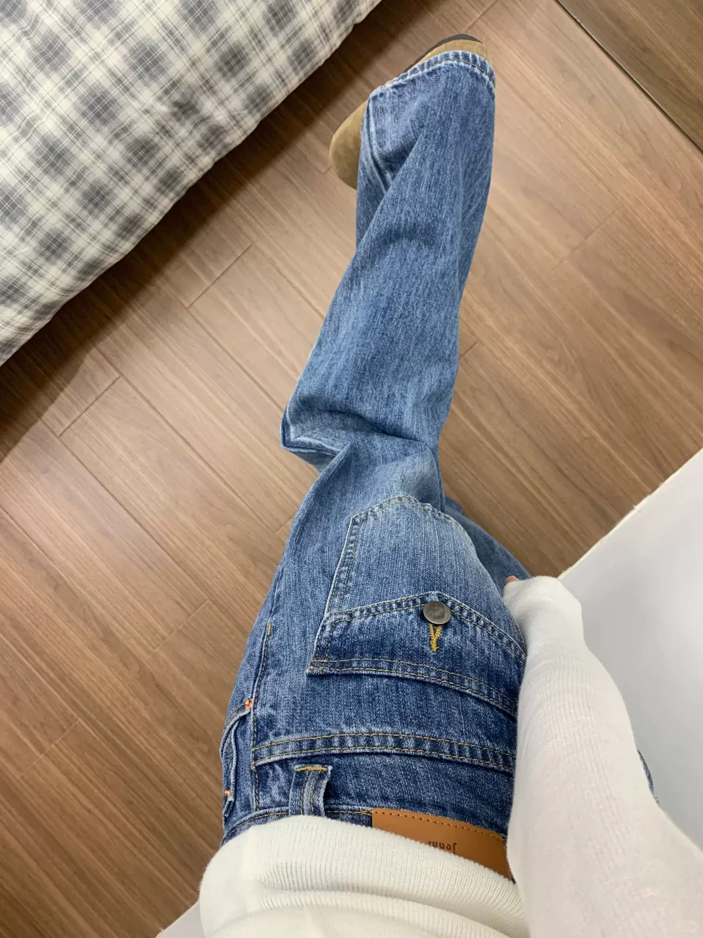 Quần jean ống rộng kiểu Mỹ dành cho nữ, đầu thu, cỡ lớn, thiết kế tinh tế, lưng cao, dáng rộng, tôn dáng, thân hình quả lê, quần ống thẳng