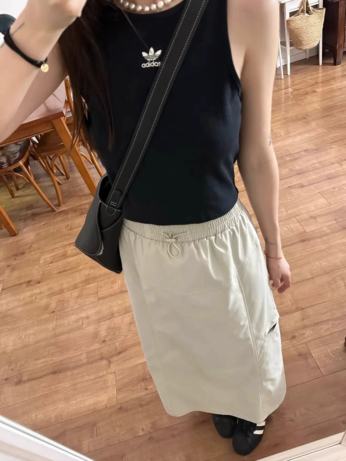 Váy công sở cổ điển kiểu Mỹ dành cho nữ, phong cách mùa hè mới, cỡ lớn, lưng cao, che hông, giảm béo, váy chữ A dài vừa phải.