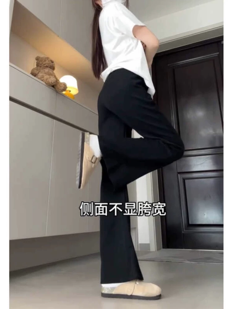 Quần ống loe thông thường dành cho nữ, cỡ lớn, kiểu thu đông, lót lông cừu, cạp cao, che hông, quần ống rộng, dáng quả lê, quần thể thao.