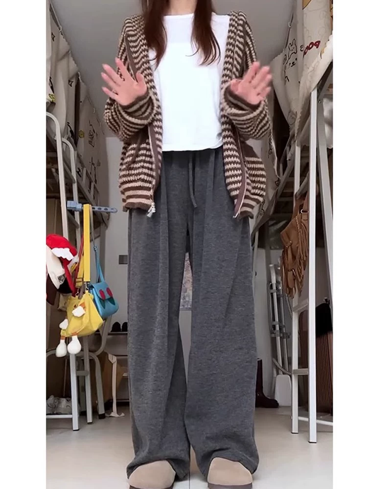 Quần gạo cho nữ, kiểu mới thu đông 2024, size lớn, cạp cao, chất liệu mềm mại, tôn dáng, dành cho người dáng quả lê, phong cách lười biếng, quần ống rộng.