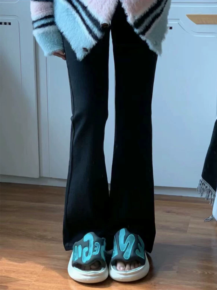 Quần jean ống đứng dáng quả lê, hơi loe, dành cho nữ, size lớn, phong cách đầu xuân, cạp cao, co giãn, che hông, quần bootcut tôn dáng