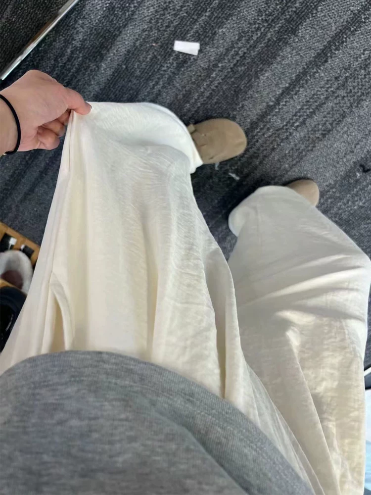 Quần âu nữ chất liệu vải có vân, dáng rộng, mùa hè, dành cho người có dáng quả lê, size lớn, cạp cao, rộng rãi, mềm mại, tôn dáng, quần ống rộng