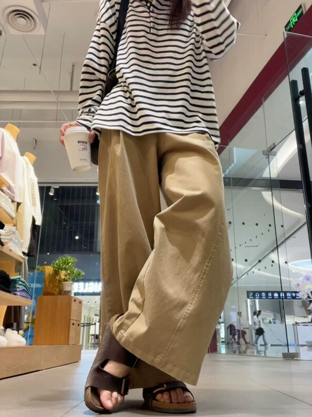 Quần kaki vintage kiểu công sở dành cho nữ, mùa thu, size lớn, cạp cao, dáng rộng, chất liệu mềm mại, ống thẳng, ống rộng, dài chạm sàn.