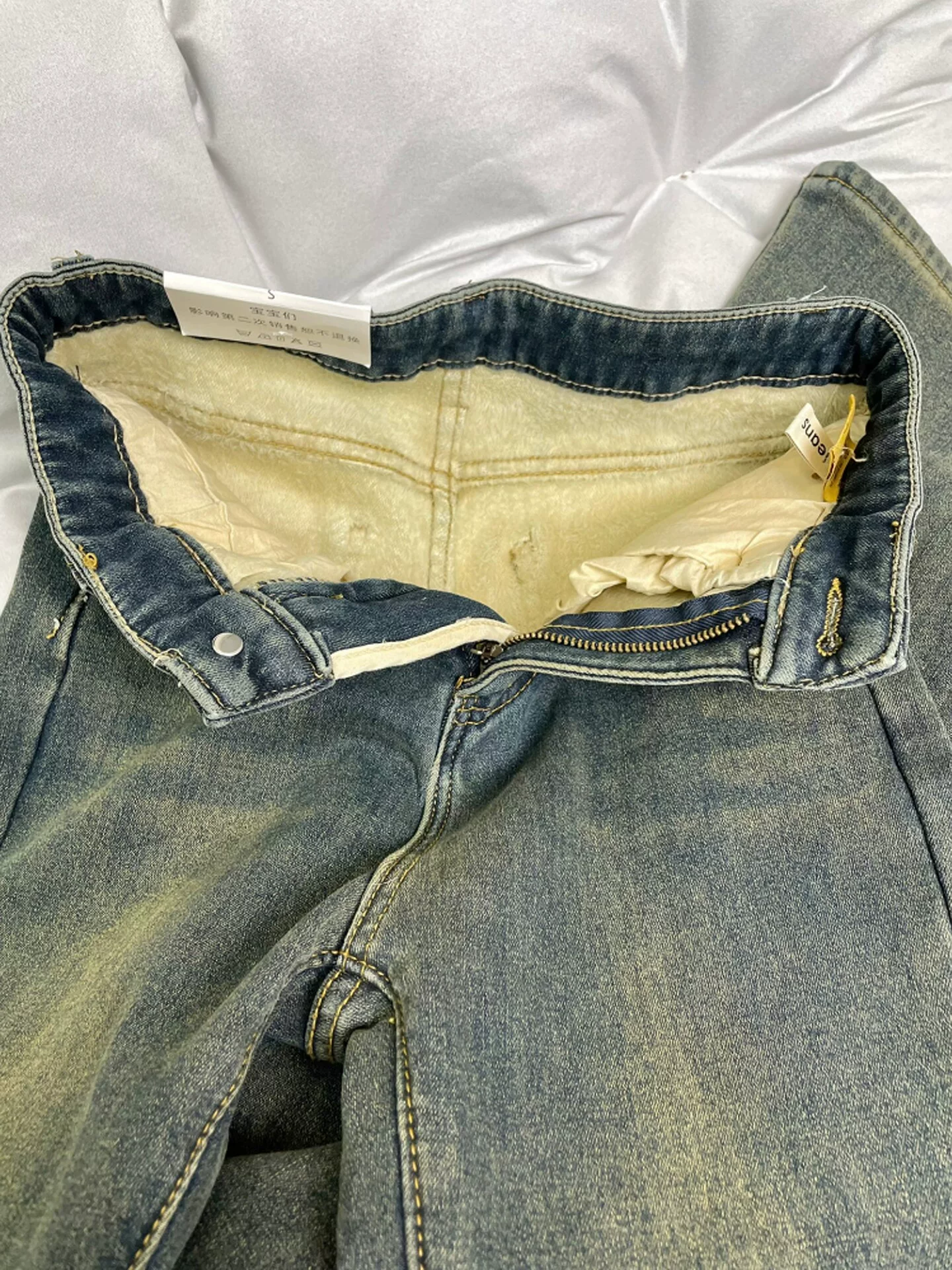 Quần jean ống loe thẳng, dày dặn, lót lông cừu màu xanh cổ điển dành cho nữ, size lớn mùa đông, cạp cao, che hông, chất liệu co giãn.