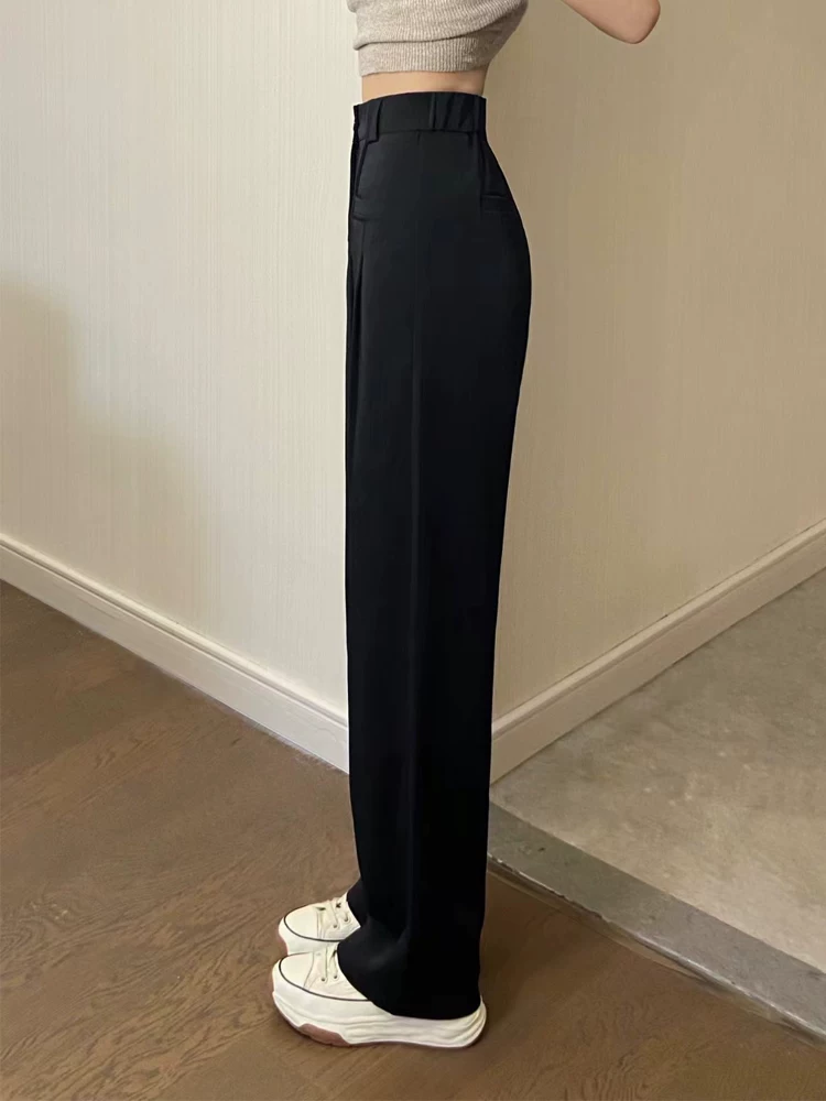 Quần âu dành cho phụ nữ hơi mũm mĩm, cỡ lớn mùa hè, cạp cao, che hông, mềm mại, tôn dáng, quần ống rộng kiểu giản dị mang lại cảm giác cao cấp.