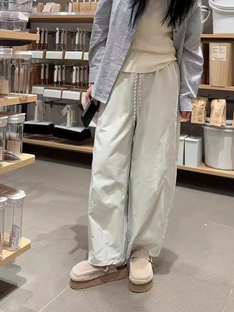 Quần ống rộng kiểu Nhật dành cho nữ, quần ống rộng dáng rộng cạp cao, dáng rộng, tôn dáng, dành cho người có thân hình quả lê, quần bóng bay chín phần, quần đèn lồng