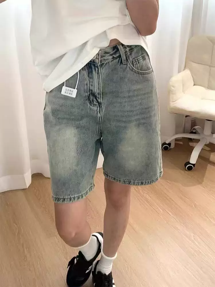 Quần short denim nữ mùa hè 2025, size lớn, cạp cao, dáng rộng, tôn dáng, dành cho người có thân hình quả lê, quần ống rộng, kiểu hot pants