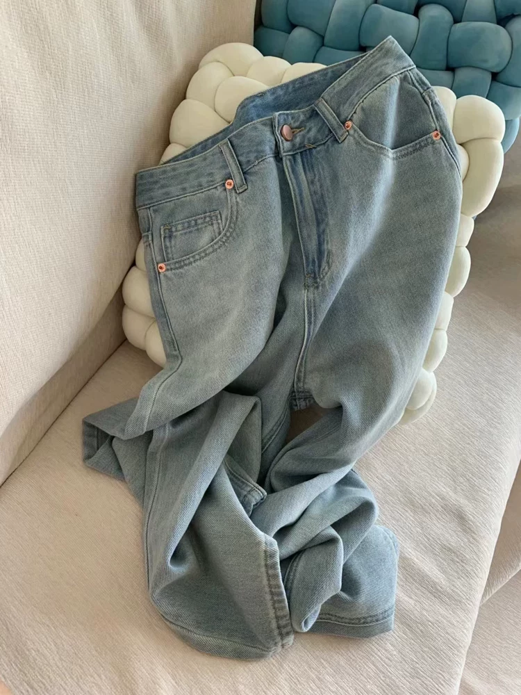 Quần jean ống đứng màu xanh nhạt dành cho nữ, size lớn mùa hè, cạp cao, dáng rộng, tôn dáng, chất liệu Tencel mềm mại, quần dài ống rộng