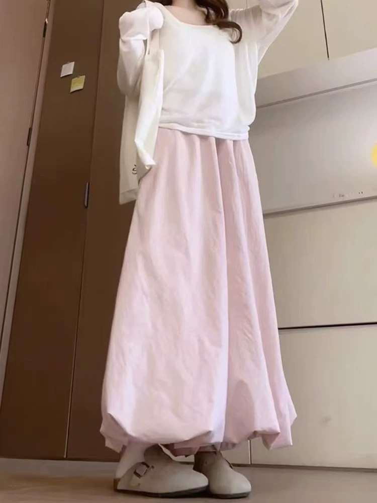 Váy hoa màu hồng dành cho nữ, cỡ lớn mùa hè, nhỏ nhắn, cỡ lớn, lưng cao, dáng rộng, quần đèn lồng thon gọn, quần ống rộng thông thường.