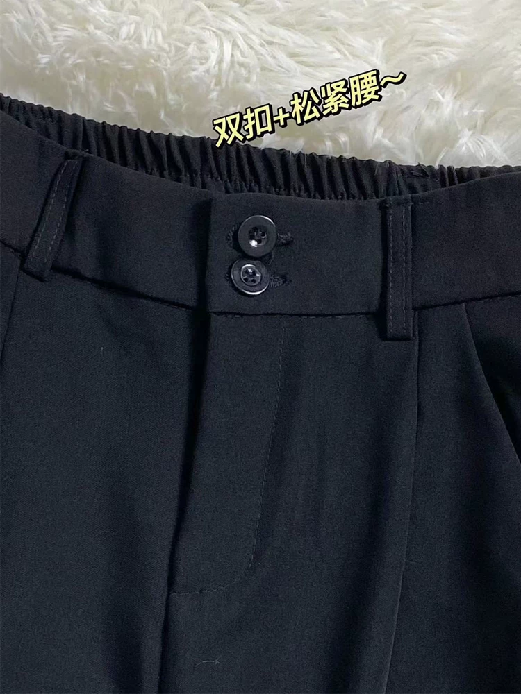 Quần âu đen, kiểu dáng xuông rộng, cạp cao, che hông, chất liệu mềm mại, tôn dáng, dành cho nữ, size lớn, thích hợp cho mùa hè và đầu thu.