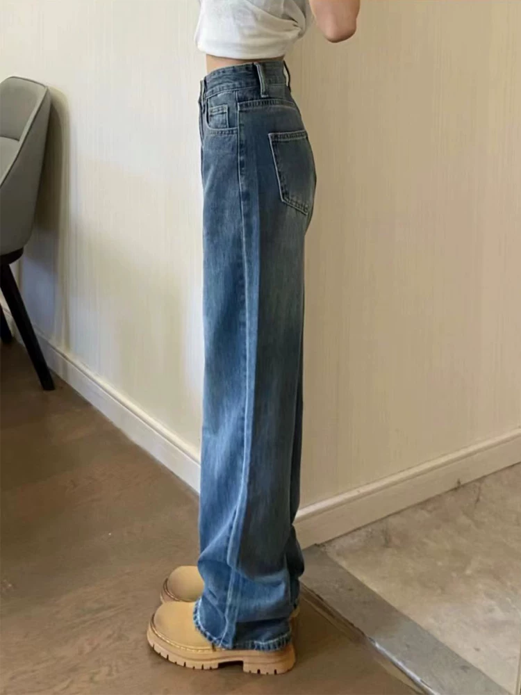 Quần jean ống đứng màu xanh cổ điển hình quả lê dành cho nữ đầu xuân phong cách mới cỡ lớn béo mm quần ống rộng lưng cao dáng rộng giảm béo