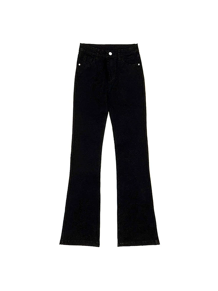 Quần jean ống đứng ống loe dày lót lông cừu dành cho nữ, mùa thu đông, cỡ lớn, lưng cao, co giãn, che hông, quần ống loe thon gọn.