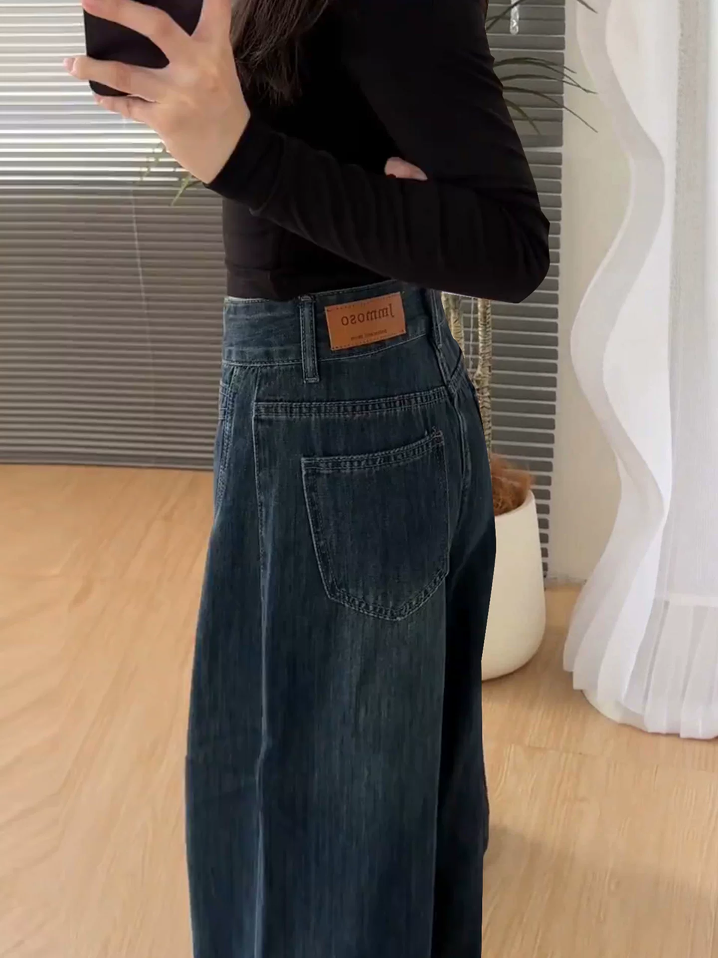 Quần jean ống rộng cổ điển dành cho nữ, mùa thu đông, lót lông cừu, cỡ lớn, lưng cao, rộng rãi, mềm mại, phong cách thường ngày, ống thẳng, dài chạm sàn.