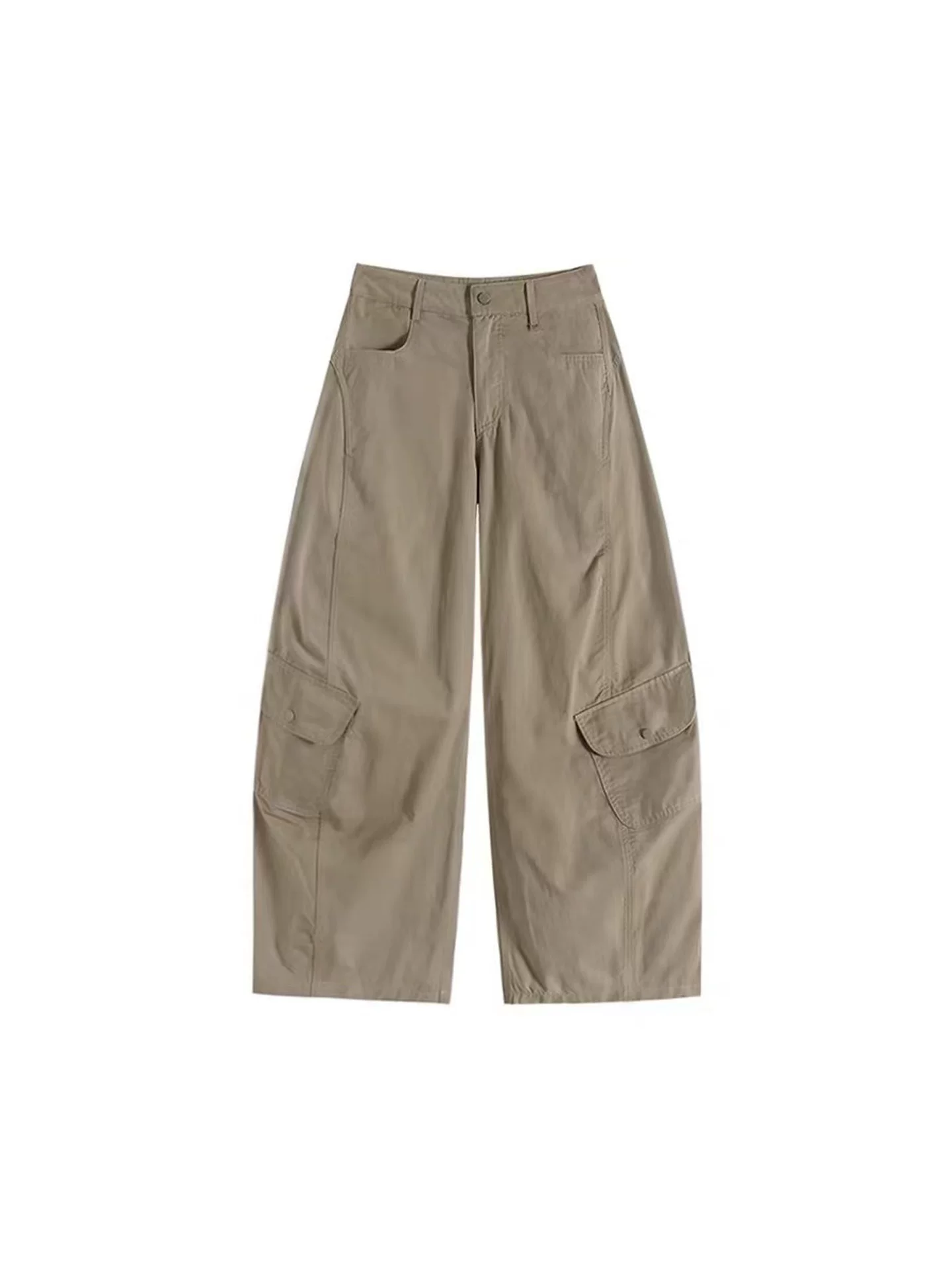 Quần cargo kiểu scimitar của Mỹ dành cho nữ, mùa thu, cỡ lớn, lưng cao, dáng rộng, giảm béo, dáng quả lê, quần ống rộng thông thường